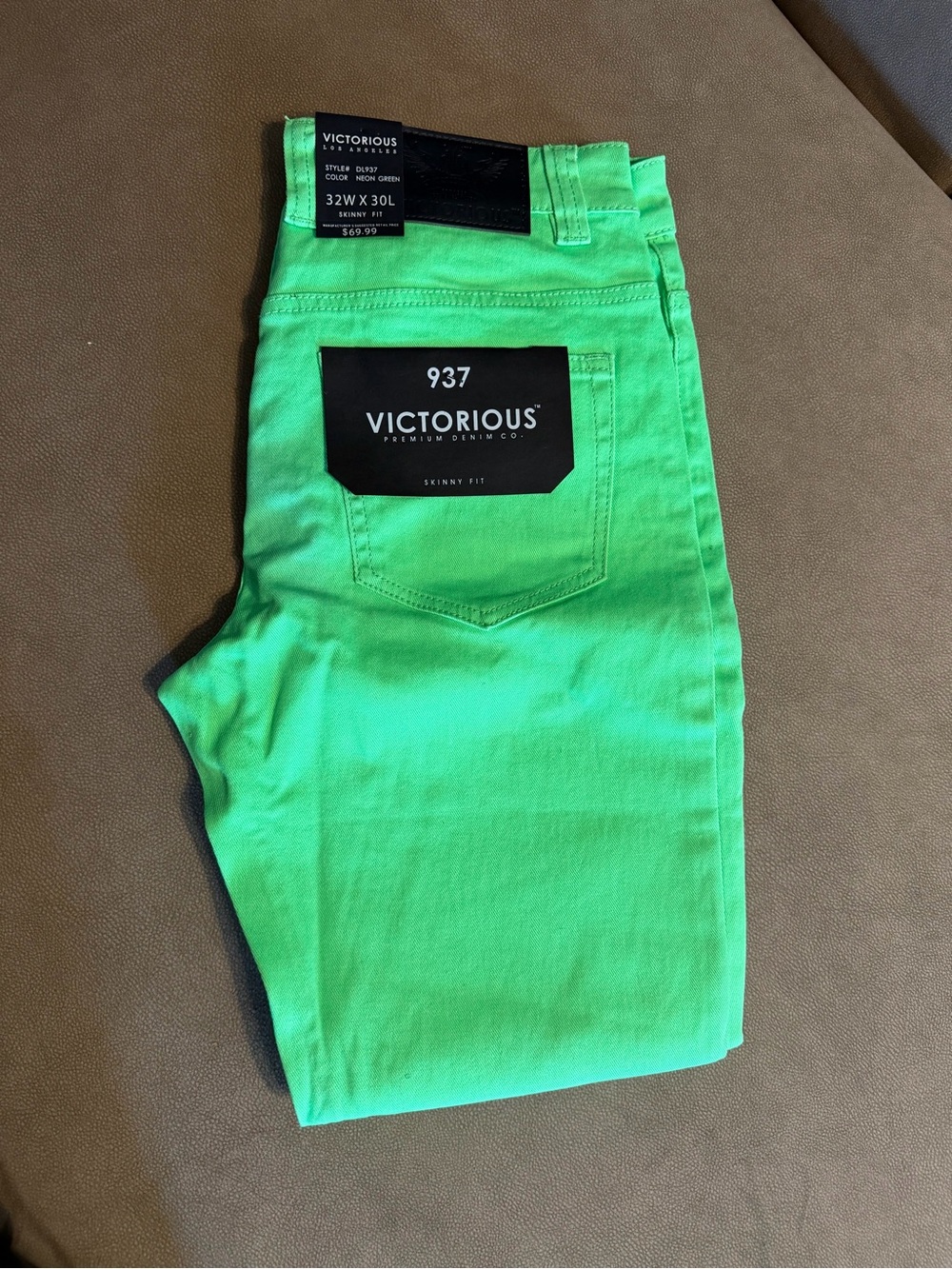 NWT Victorious 937 Men's Skinny Jeans - Neon Green 32x30